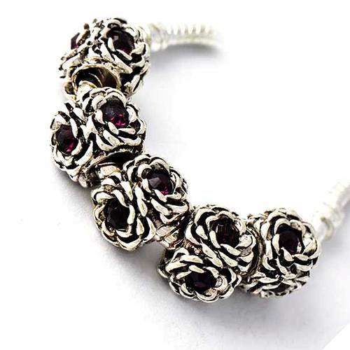 5pcs 9K WHITE GOLD FILLED BEADS WITH PURPLE CZ STONES